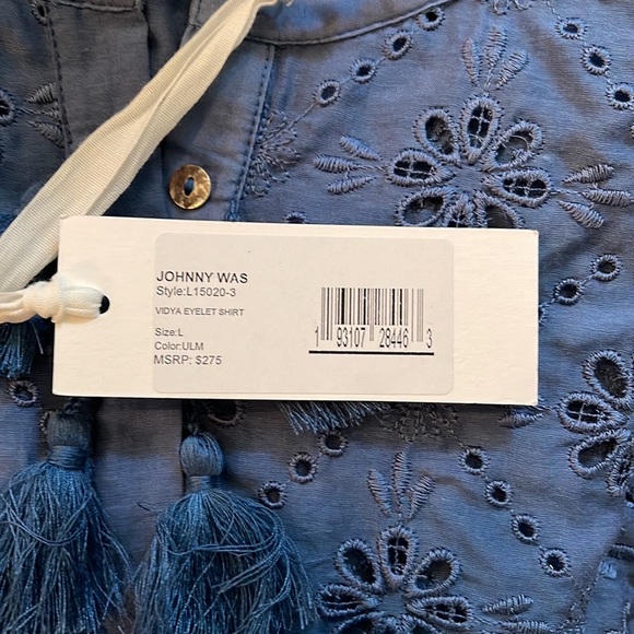 Johnny Was Vidya Ultramarine Blue Eyelet Blouse Tunic Large NWT Pristine - Picture 6 of 6